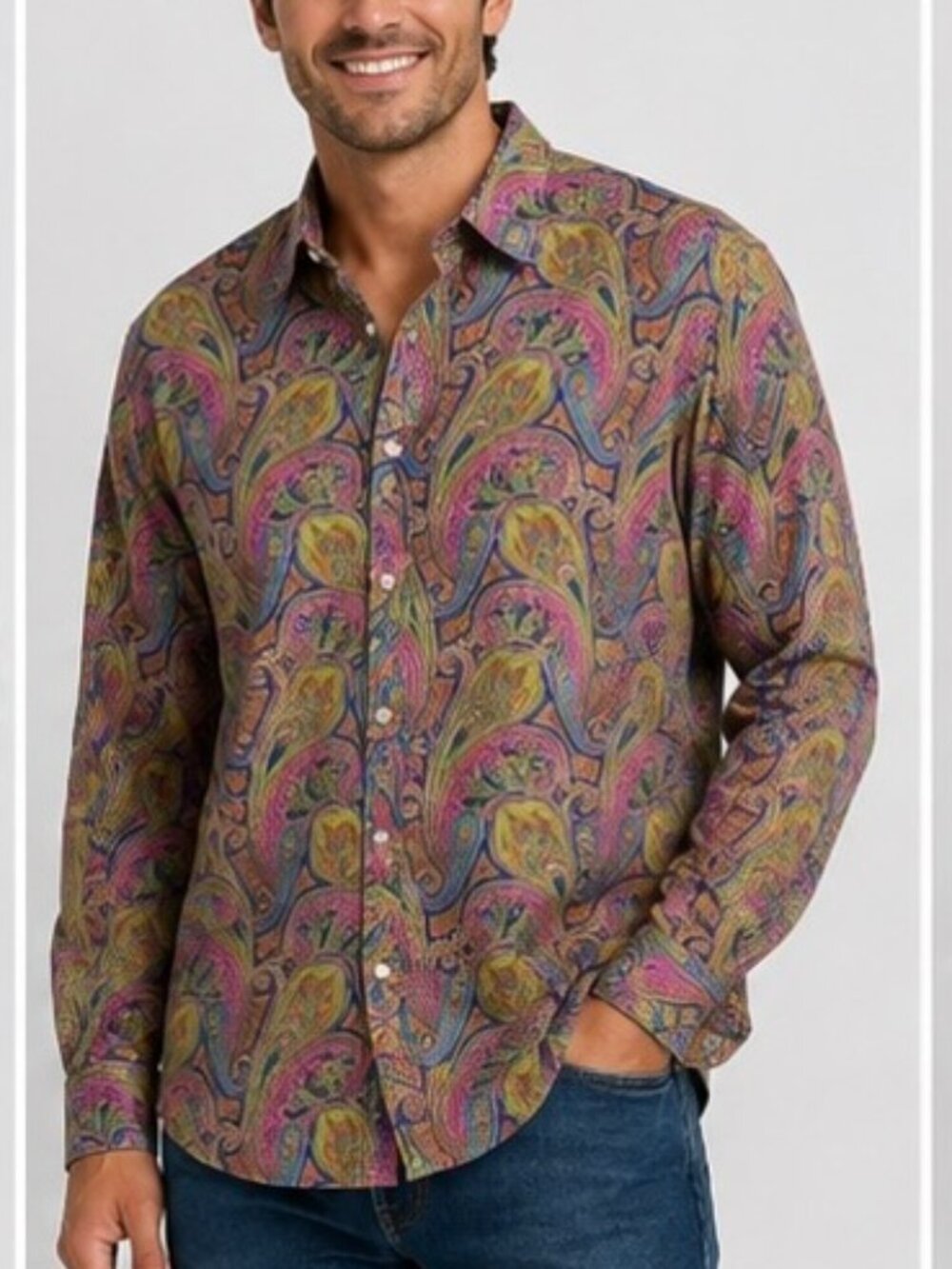Chaps Classics Men’s 2X No Iron Plaid Paisley Button Front Long Sleeve Shirt